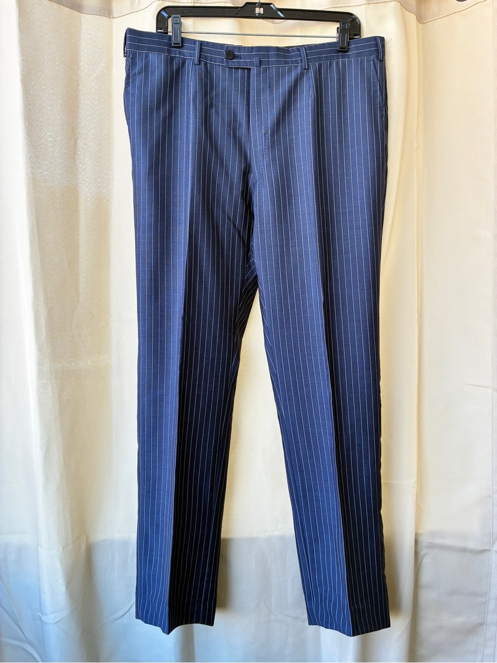 Isaia Napoli Wool Mohair & Silk Blend Size 35x30 Blue Pinstriped Dress Pants
